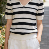 Elegant Polo Striped Knit Top - liwisi