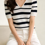 Elegant Polo Striped Knit Top - liwisi