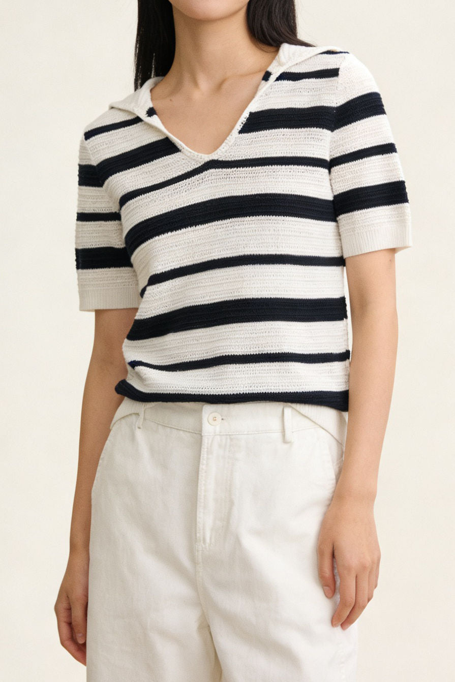 Elegant Polo Striped Knit Top - liwisi