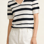 Elegant Polo Striped Knit Top - liwisi