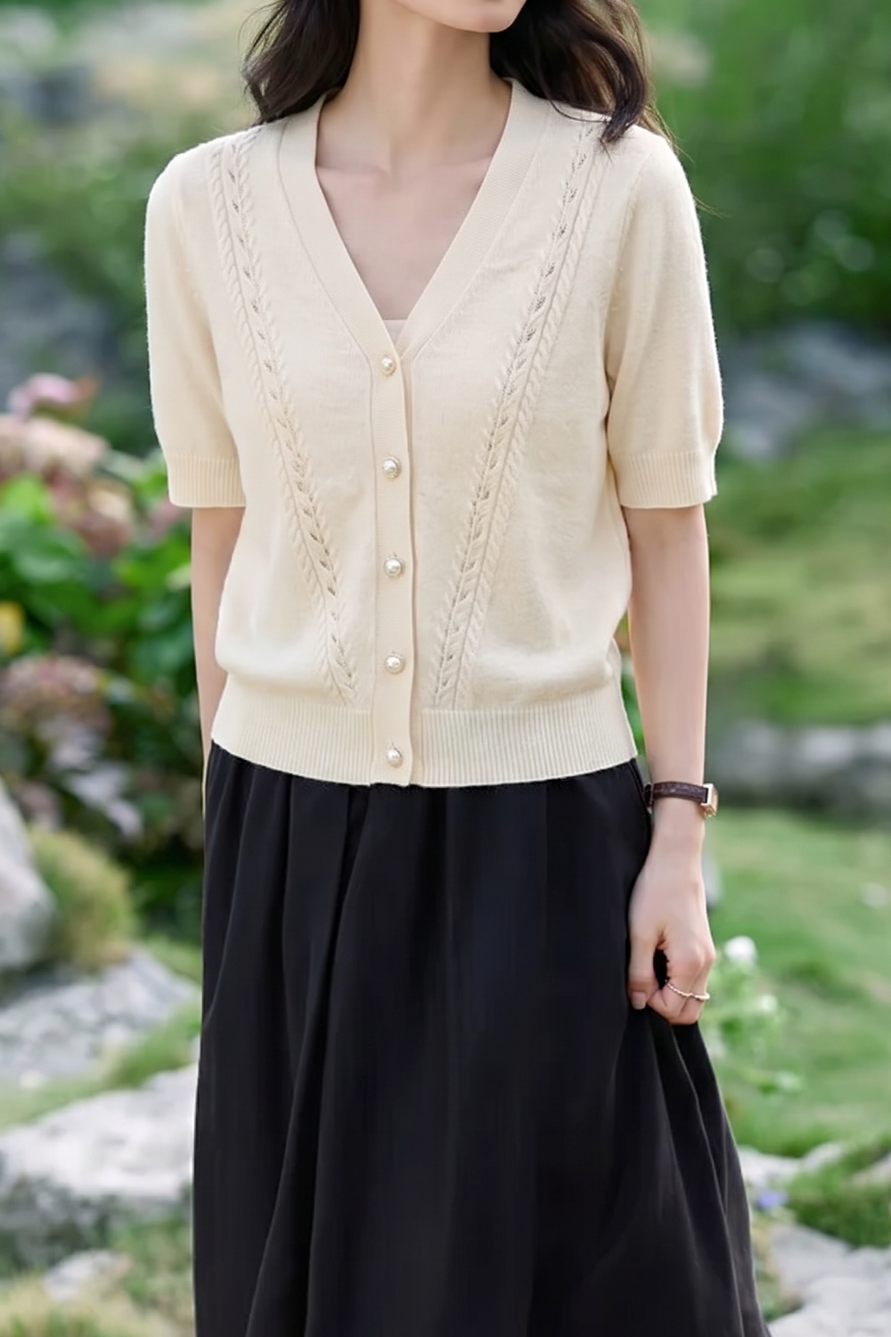 Elegant V-Neck Knit Cardigan - liwisi