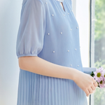 French Pearl Embellished Round Neck Shirt - liwisi