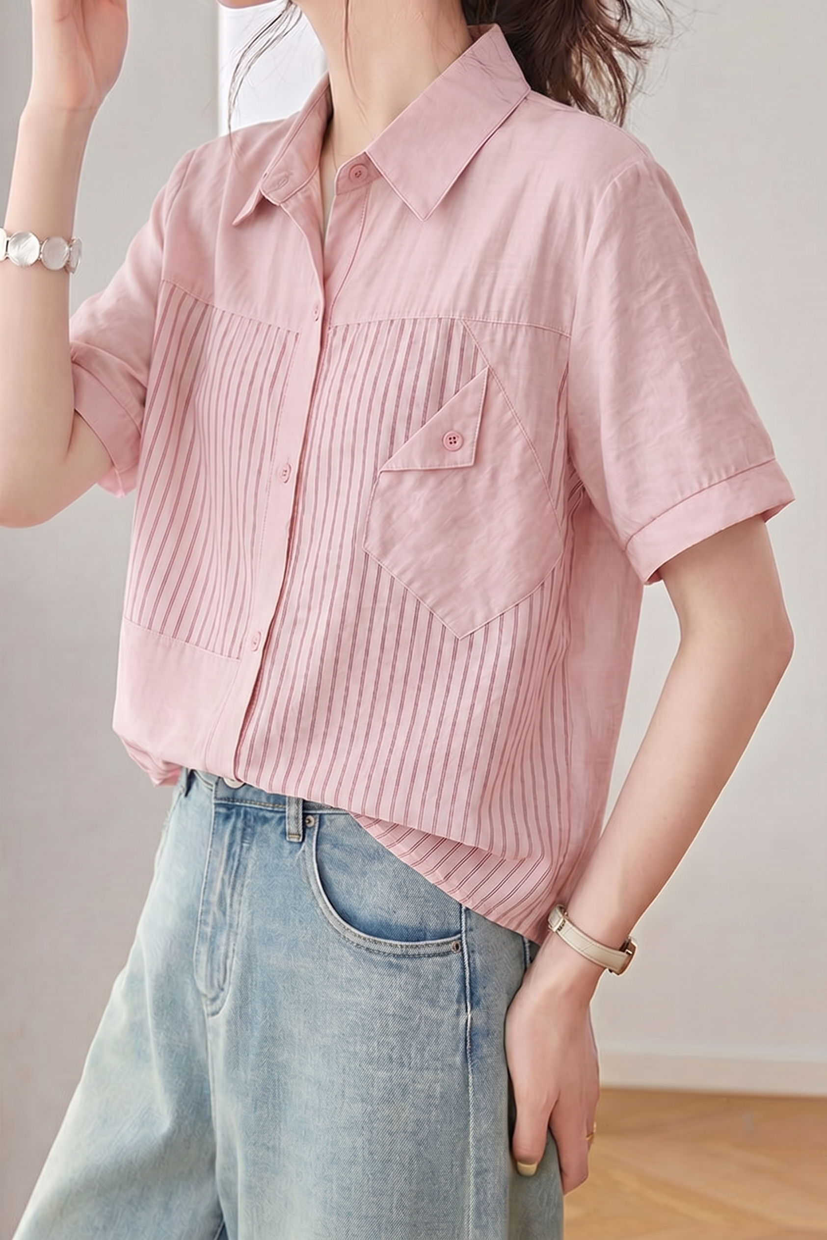 Casual Striped Patchwork Shirt - liwisi