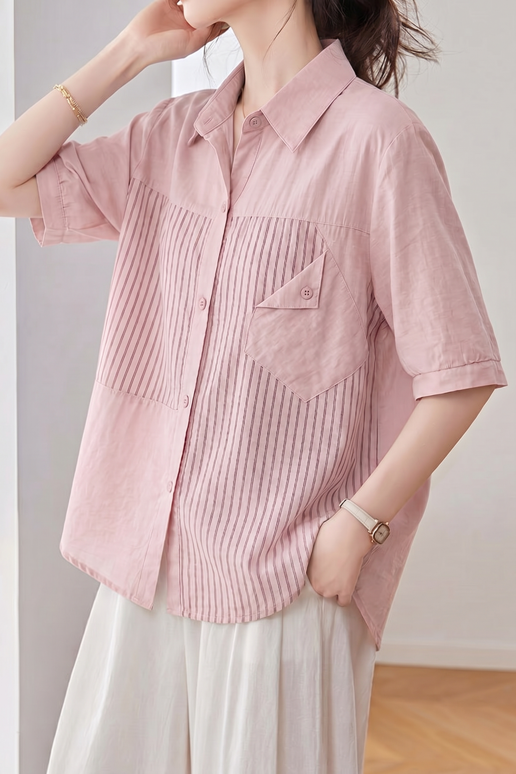 Casual Striped Patchwork Shirt - liwisi