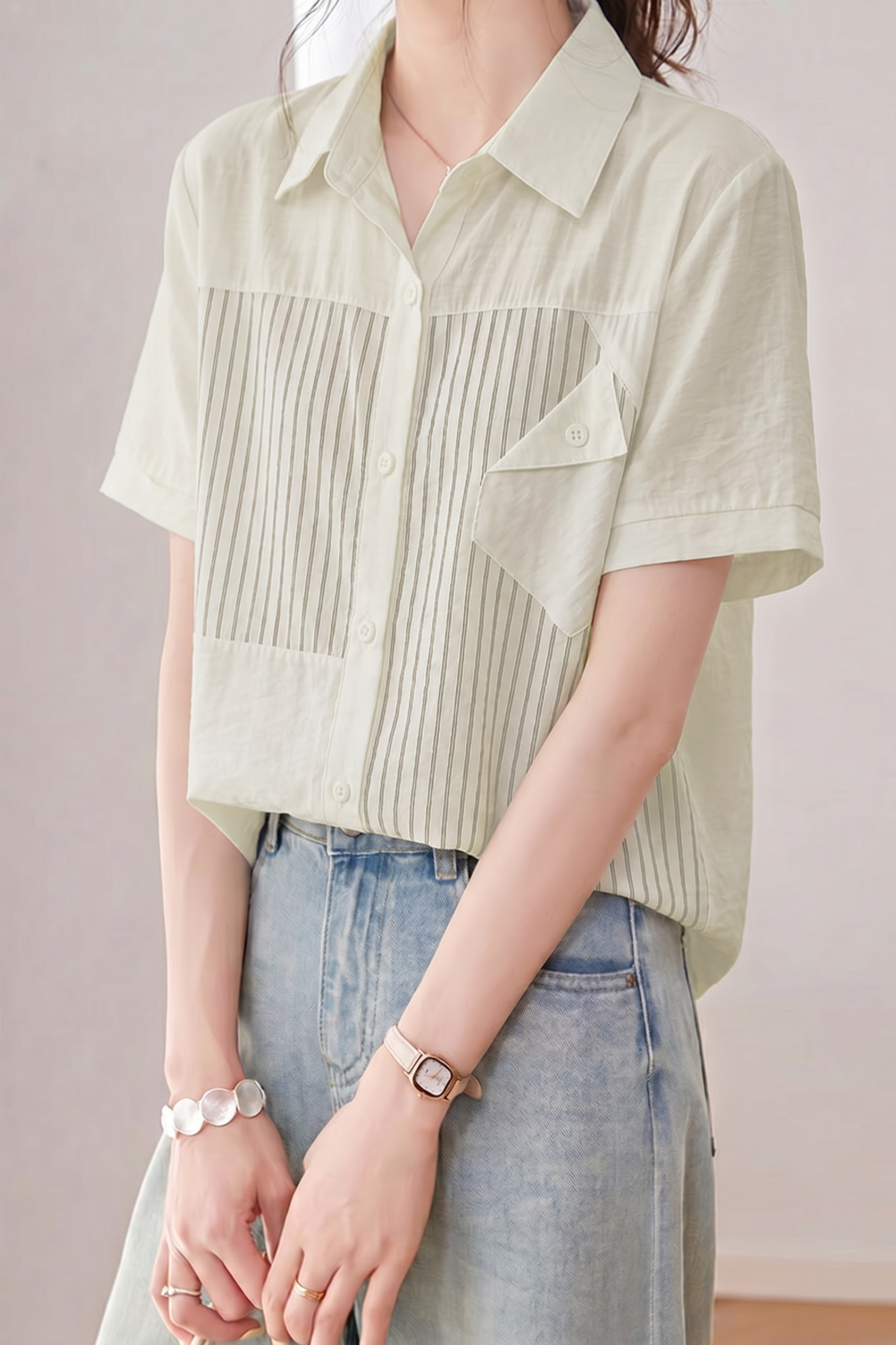 Casual Striped Patchwork Shirt - liwisi