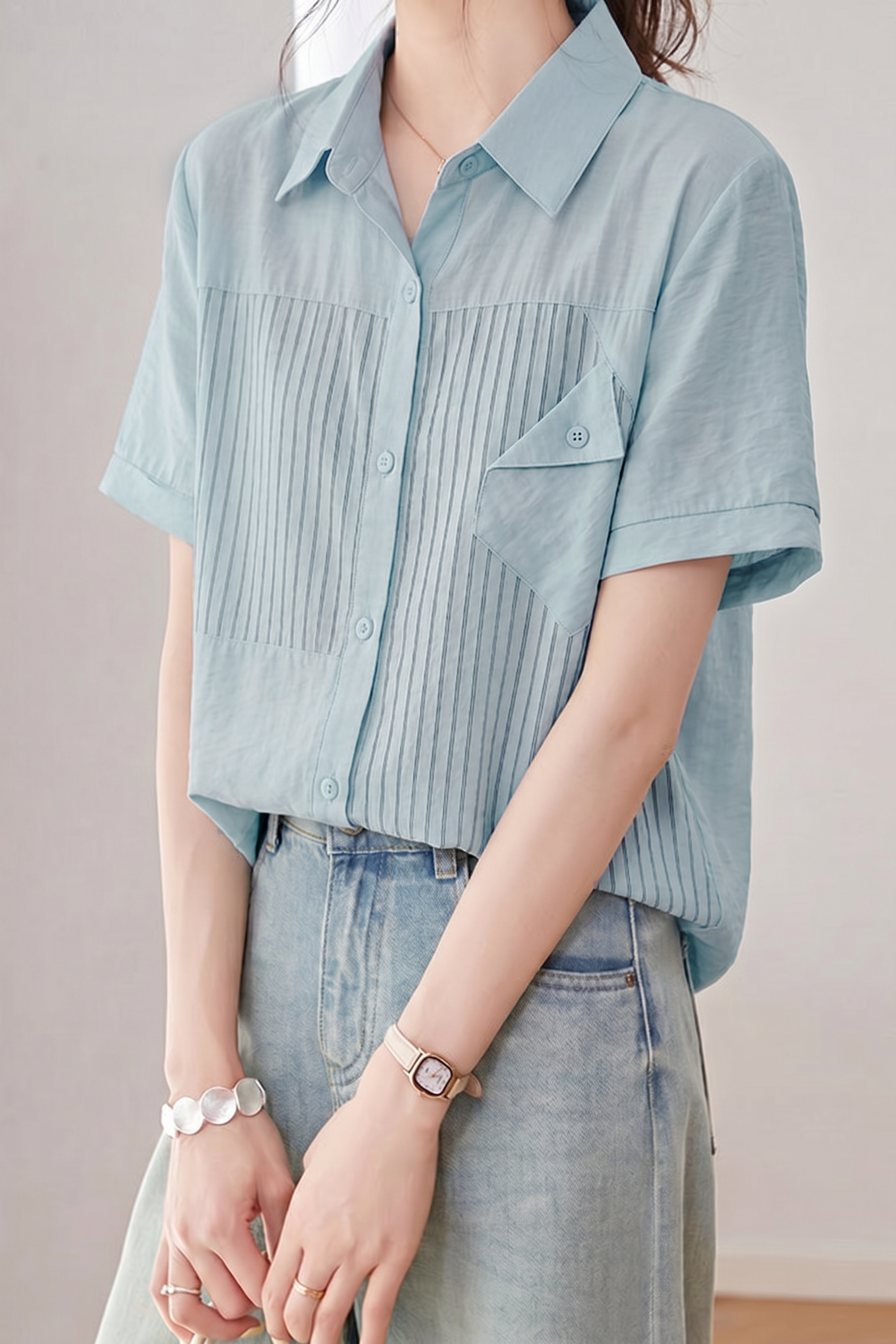 Casual Striped Patchwork Shirt - liwisi