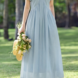 French V Neck Puff Sleeve Dress - liwisi
