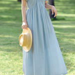 French V Neck Puff Sleeve Dress - liwisi