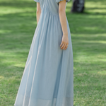 French V Neck Puff Sleeve Dress - liwisi
