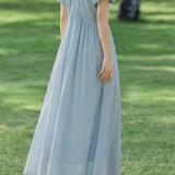 French V Neck Puff Sleeve Dress - liwisi