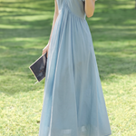 French V Neck Puff Sleeve Dress - liwisi