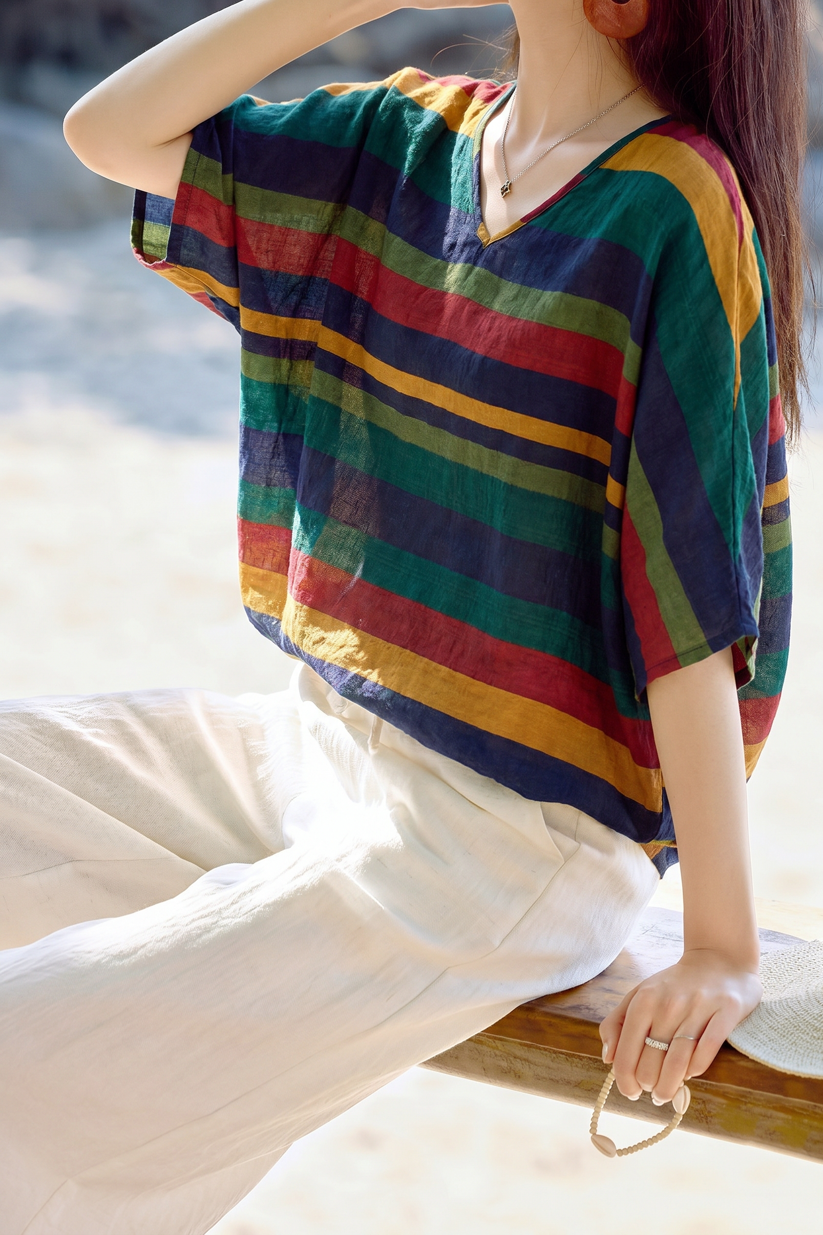 Vintage Batwing Sleeve V Neck Cape Top - liwisi