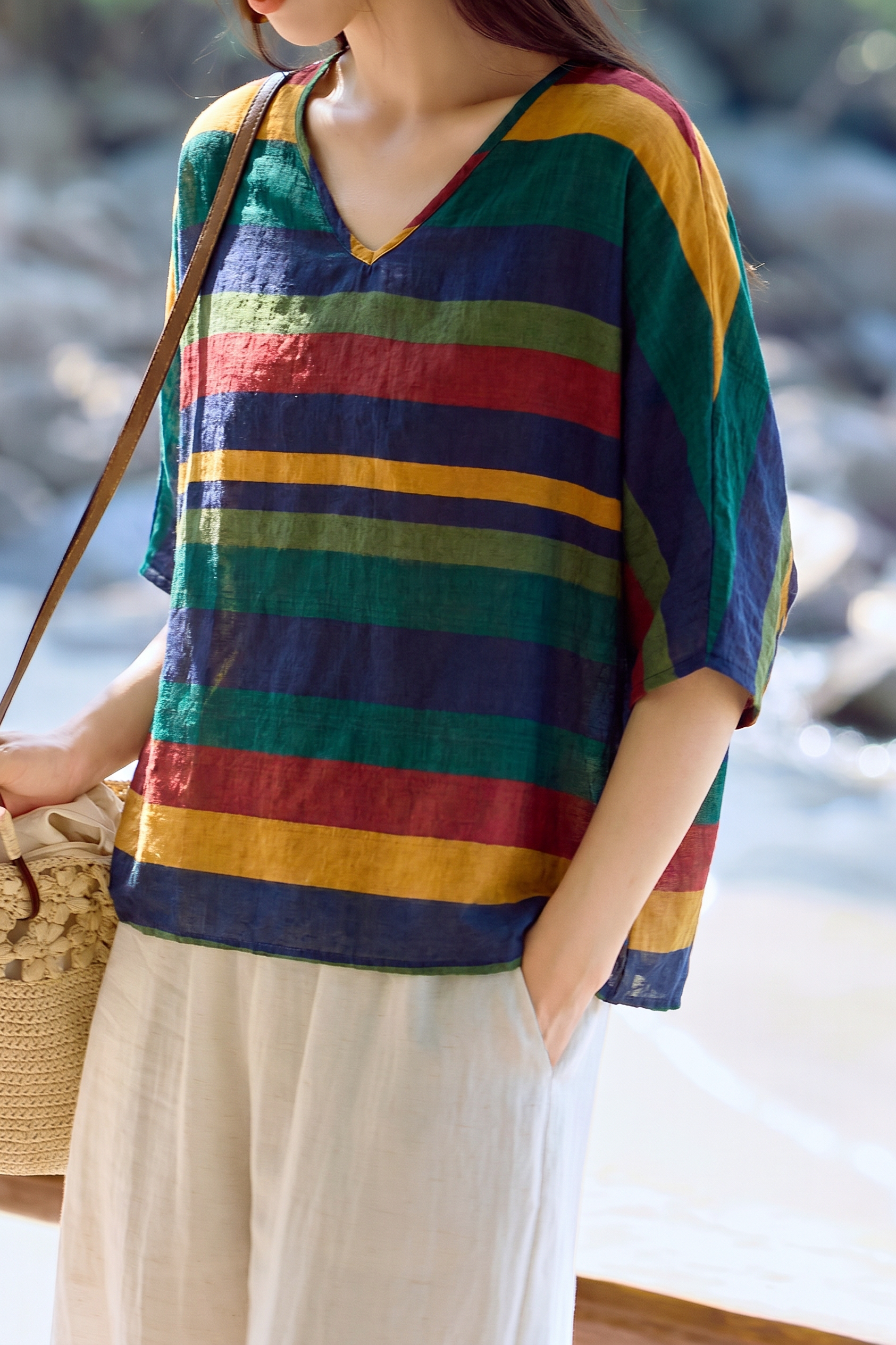 Vintage Batwing Sleeve V Neck Cape Top - liwisi
