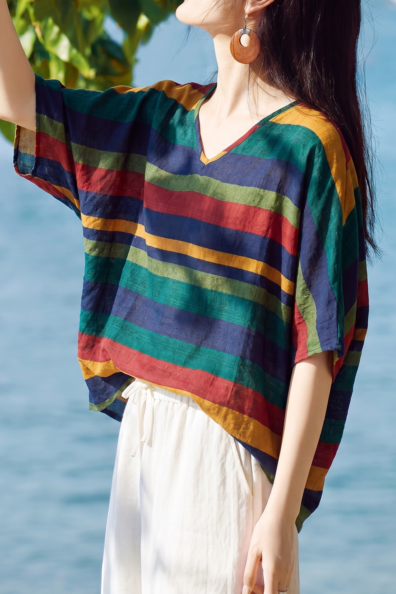 Vintage Batwing Sleeve V Neck Cape Top - liwisi
