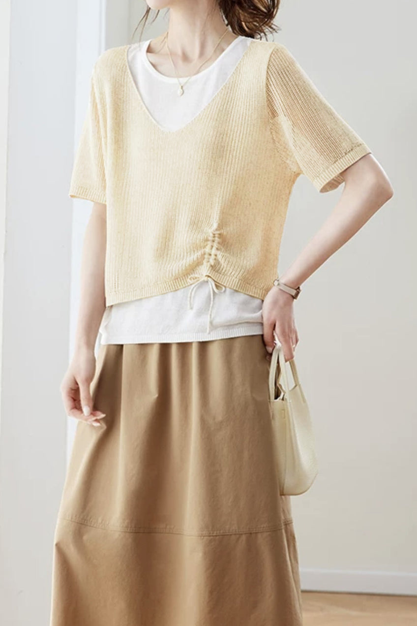 Elegant Fake Two-Piece Layered Knit Sweater - liwisi