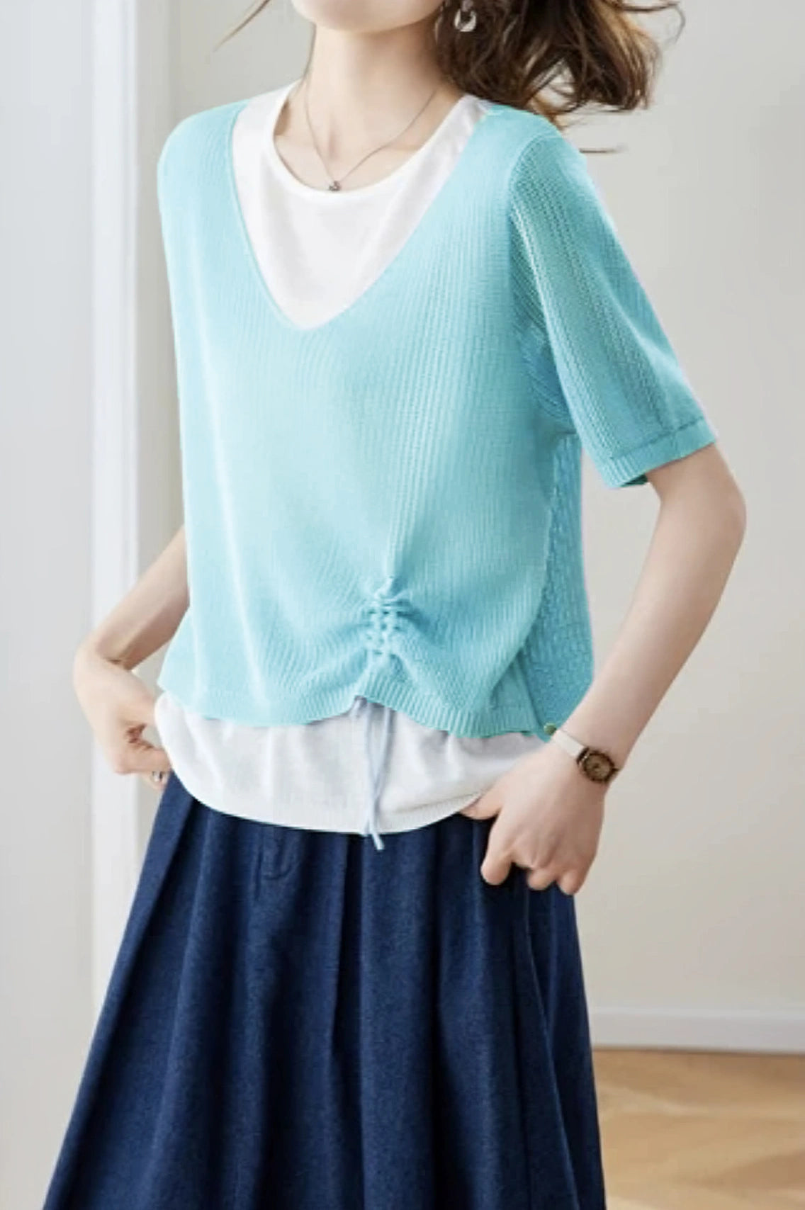 Elegant Fake Two-Piece Layered Knit Sweater - liwisi