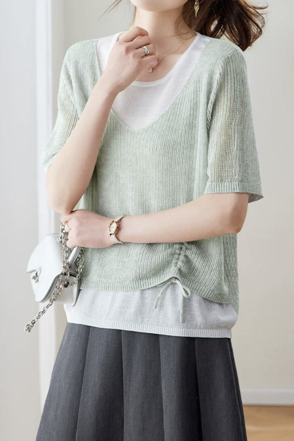 Elegant Fake Two-Piece Layered Knit Sweater - liwisi