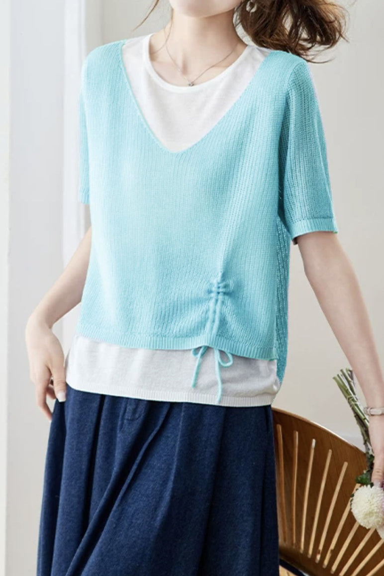 Elegant Fake Two-Piece Layered Knit Sweater - liwisi