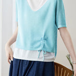 Elegant Fake Two-Piece Layered Knit Sweater - liwisi