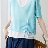 Elegant Fake Two-Piece Layered Knit Sweater - liwisi
