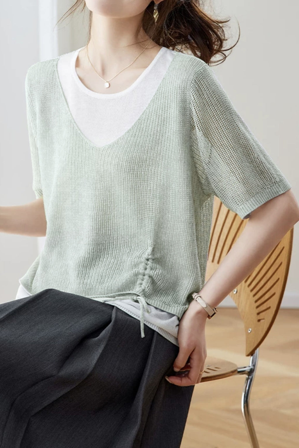 Elegant Fake Two-Piece Layered Knit Sweater - liwisi