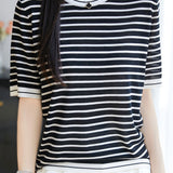 Elegant Color Block Striped Round Neck Knit Sweater - liwisi