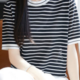 Elegant Color Block Striped Round Neck Knit Sweater - liwisi