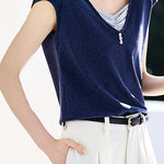 Casual Color Block V-Neck Knit Sweater - liwisi