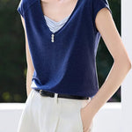 Casual Color Block V-Neck Knit Sweater - liwisi