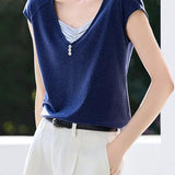 Casual Color Block V-Neck Knit Sweater - liwisi