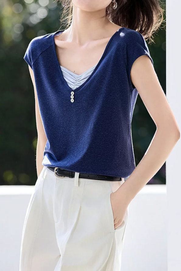 Casual Color Block V-Neck Knit Sweater - liwisi