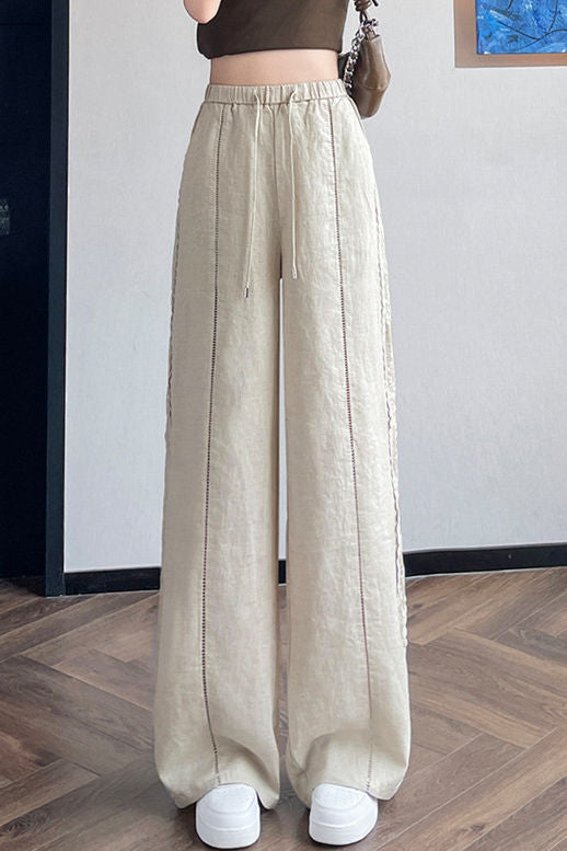 Casual Linen Lace High Waist Wide Leg Pants - liwisi