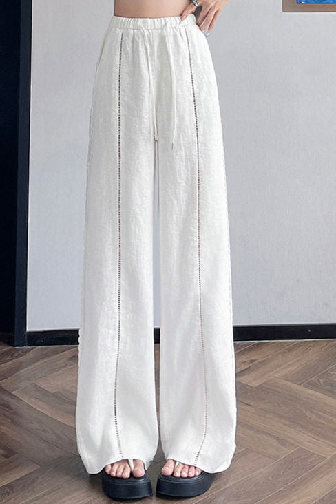 Casual Linen Lace High Waist Wide Leg Pants - liwisi