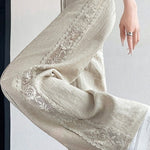 Casual Linen Lace High Waist Wide Leg Pants - liwisi