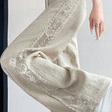 Casual Linen Lace High Waist Wide Leg Pants - liwisi