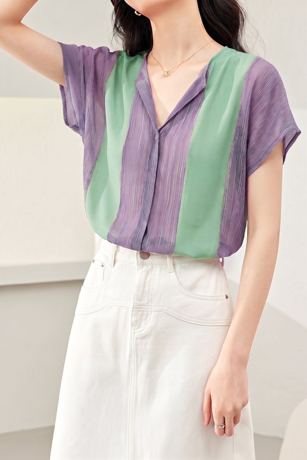 Light Luxury Striped Spliced Shirt - liwisi