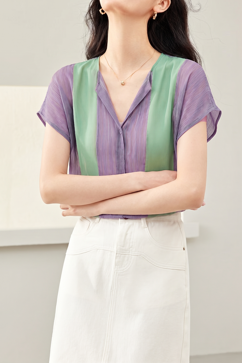 Light Luxury Striped Spliced Shirt - liwisi