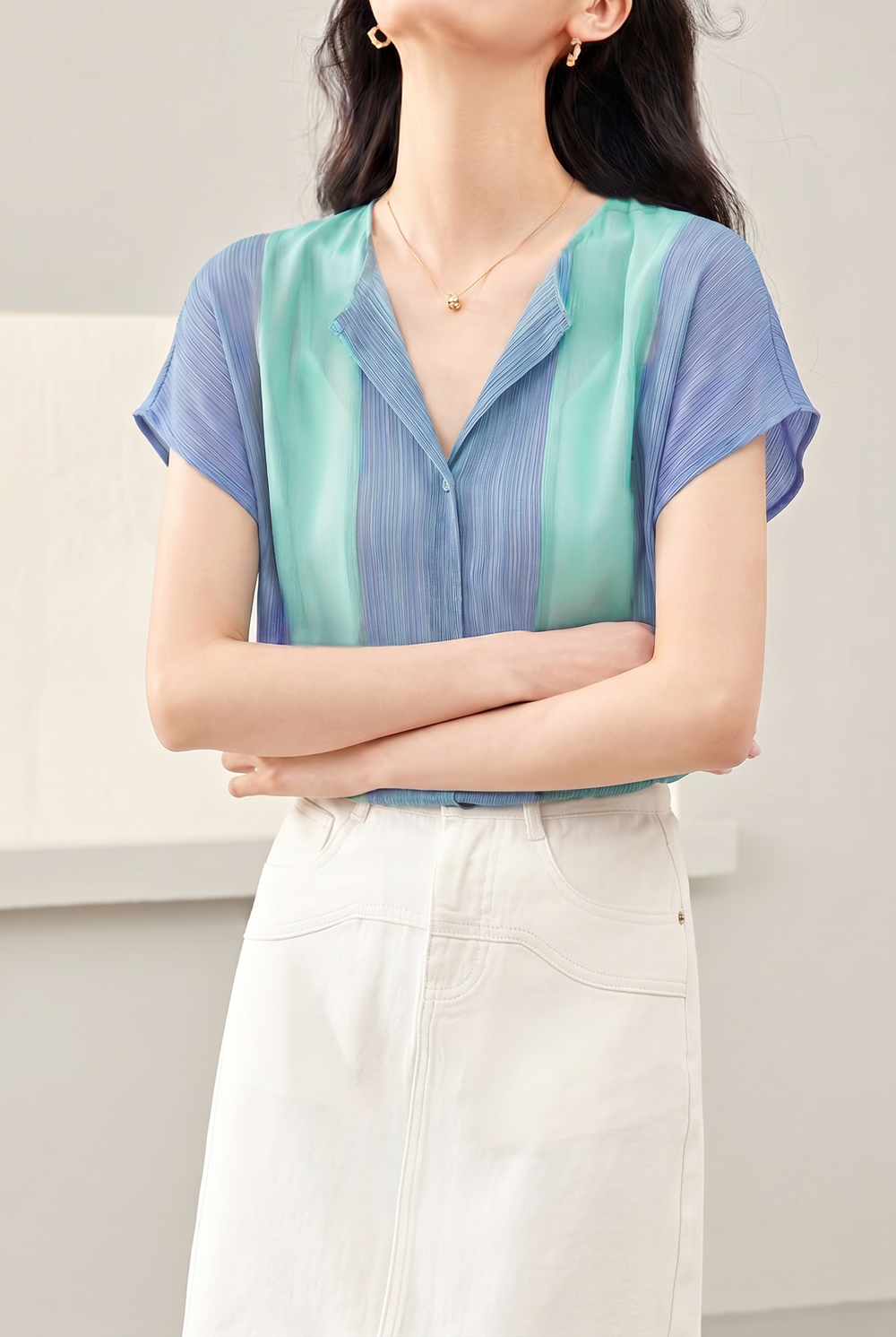 Light Luxury Striped Spliced Shirt - liwisi
