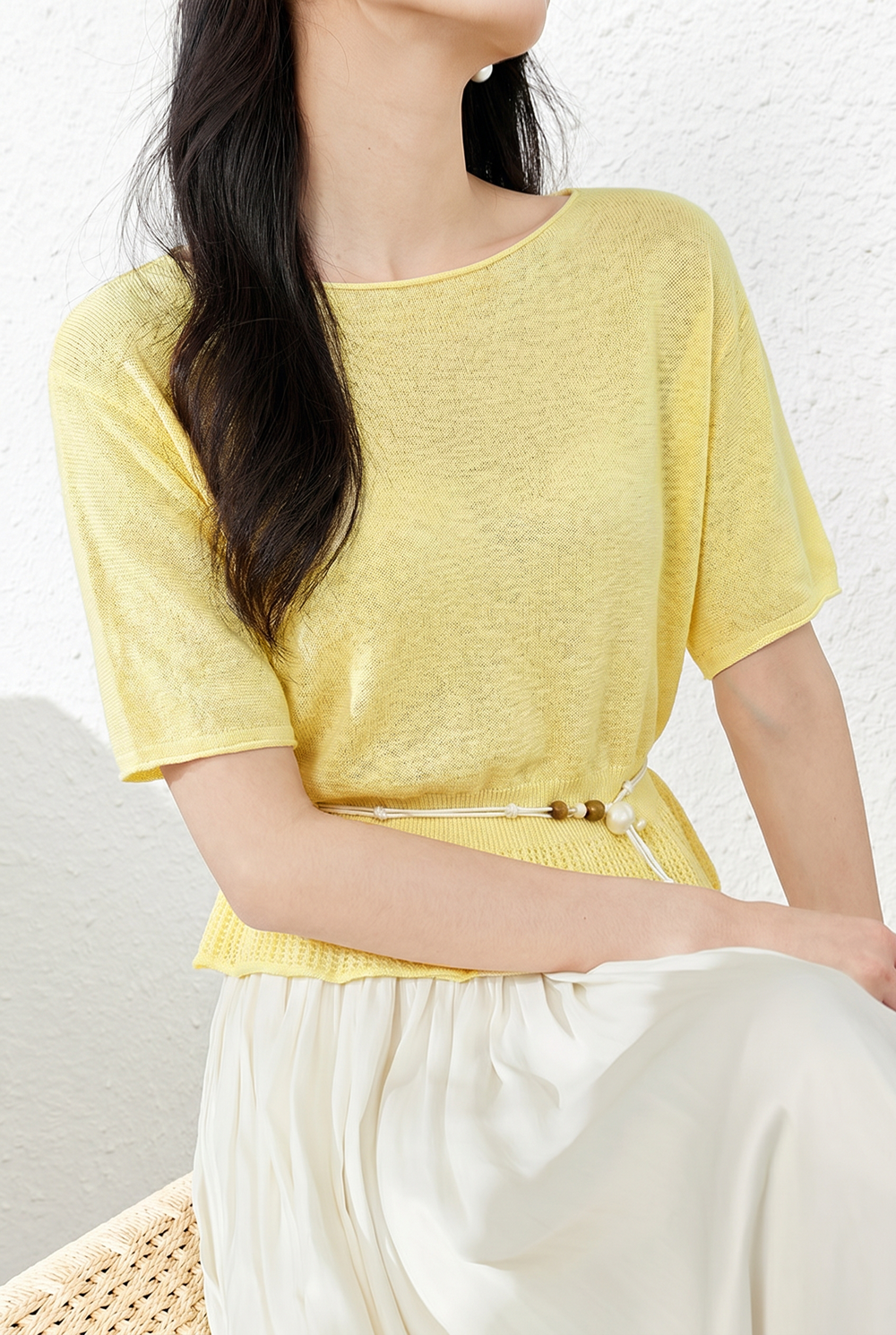 Casual Round Neck Knit Sweater With Belt - liwisi