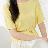 Casual Round Neck Knit Sweater With Belt - liwisi