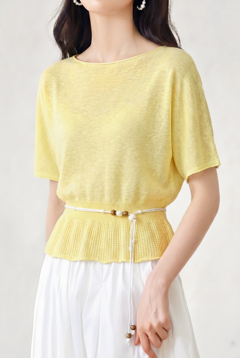 Casual Round Neck Knit Sweater With Belt - liwisi