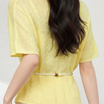 Casual Round Neck Knit Sweater With Belt - liwisi