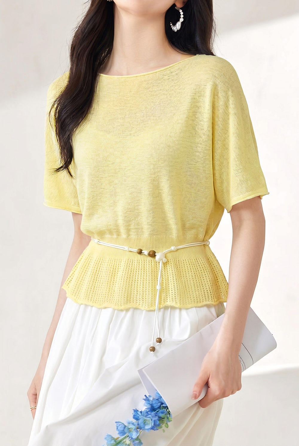 Casual Round Neck Knit Sweater With Belt - liwisi