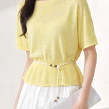 Casual Round Neck Knit Sweater With Belt - liwisi