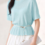 Casual Round Neck Knit Sweater With Belt - liwisi