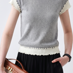 Elegant Color Block Spliced T-Shirt - liwisi