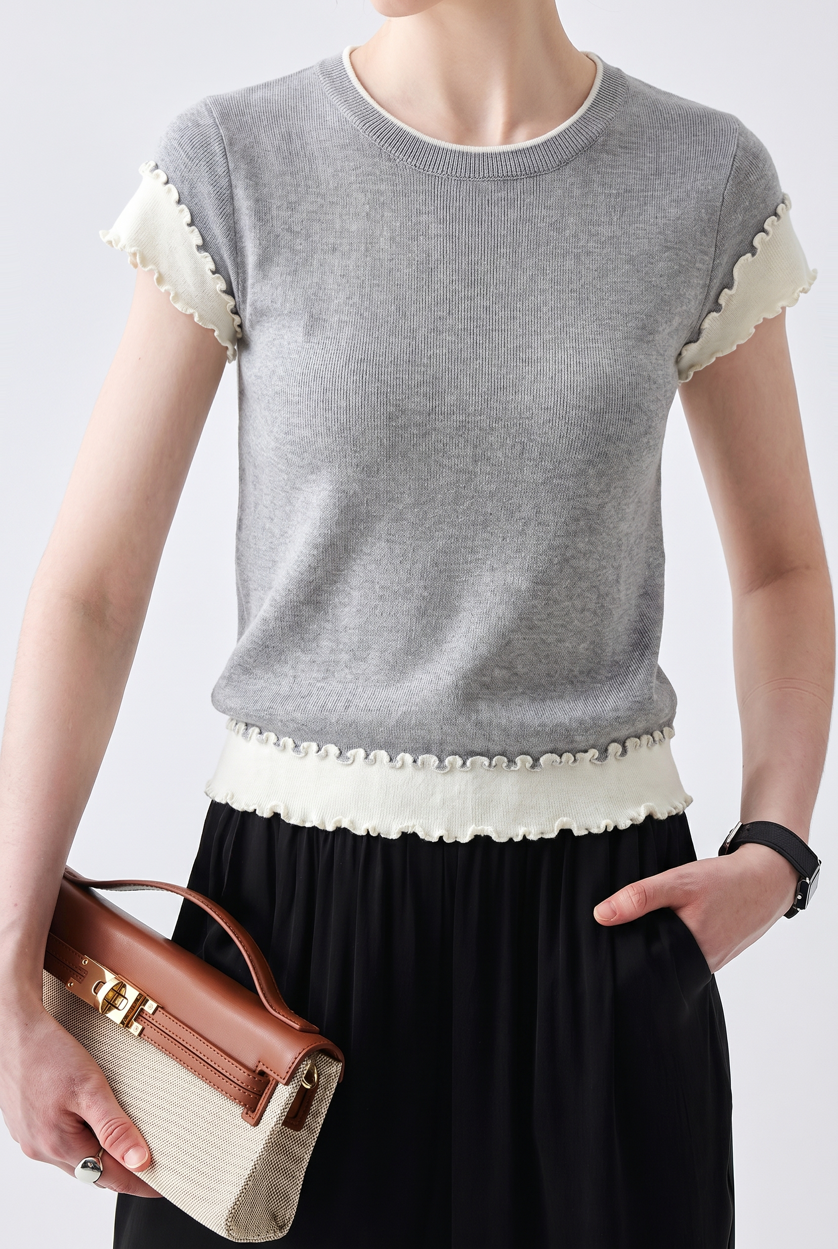 Elegant Color Block Spliced T-Shirt - liwisi