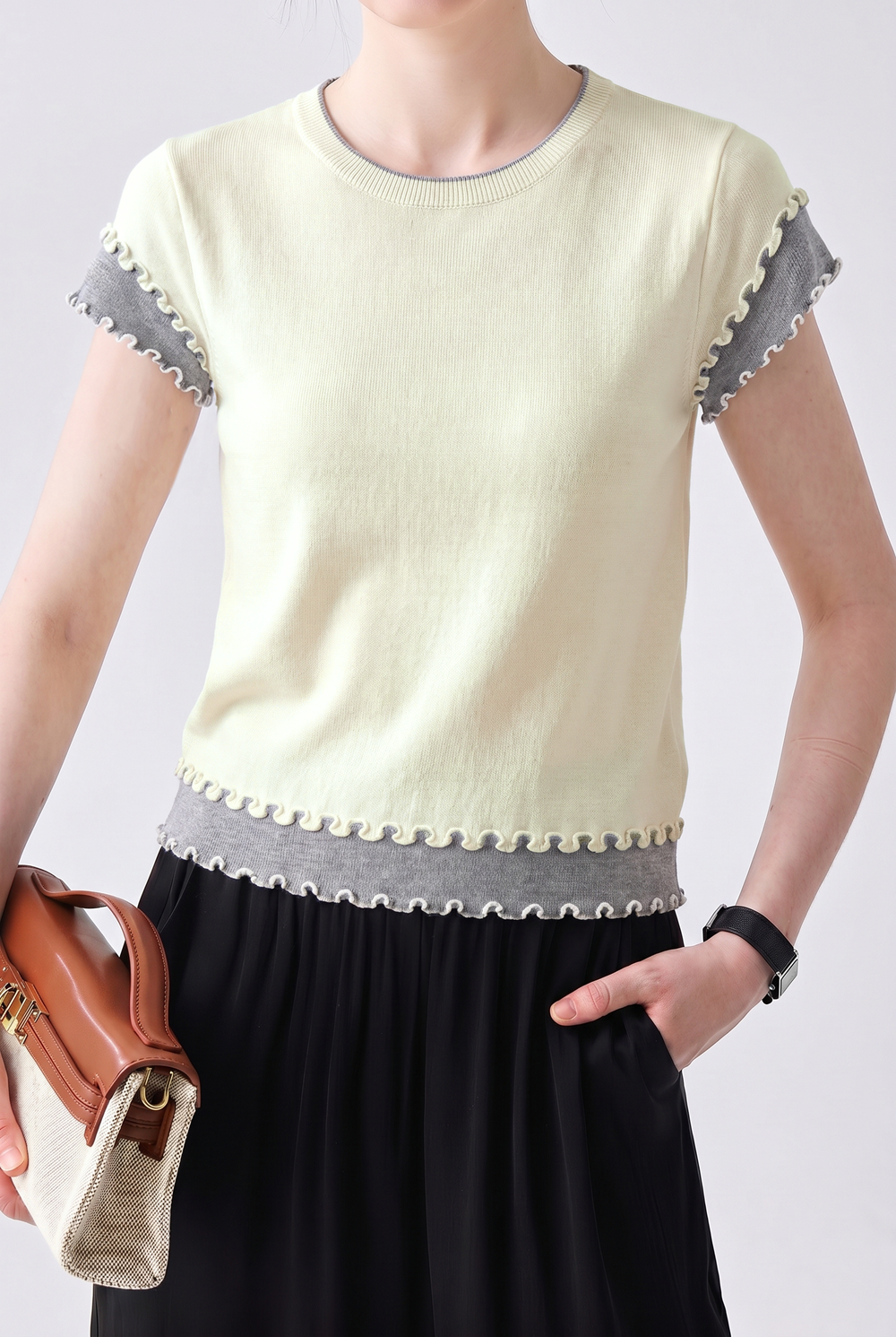 Elegant Color Block Spliced T-Shirt - liwisi