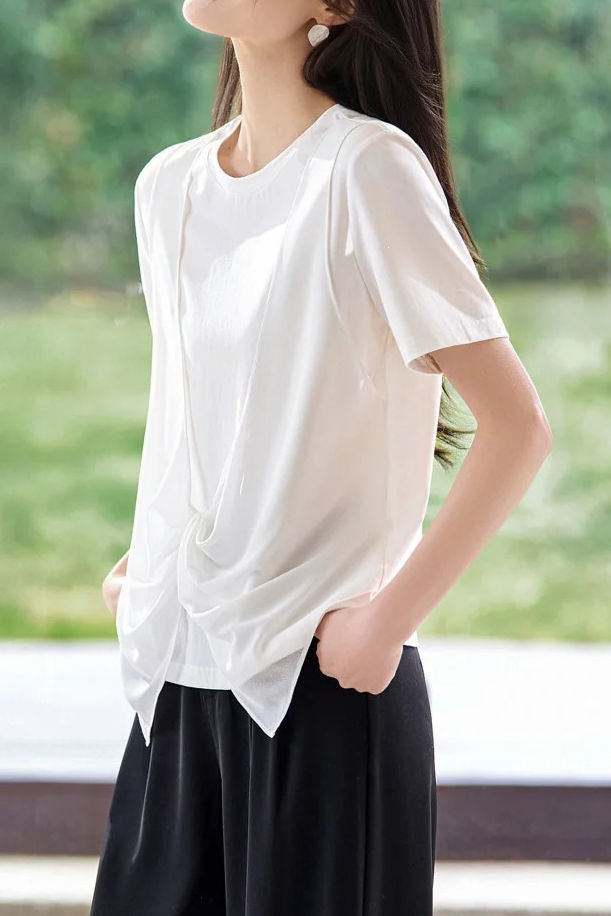 Casual Twist Fake Two-Piece T-Shirt - liwisi