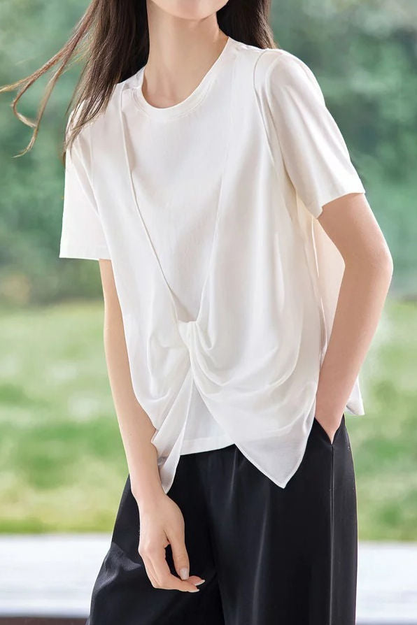 Casual Twist Fake Two-Piece T-Shirt - liwisi